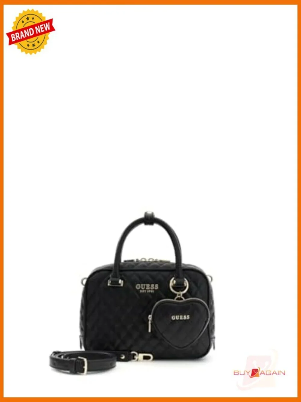 Quilted Satchel with Crossbody Strap, Gold Hardware, Zip Closure, 3 CC Slots